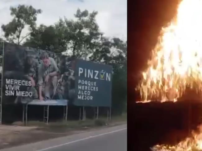 Incendian valla de candidato presidencial en El Zulia, Norte de Santander. / Foto: Cortesía.
