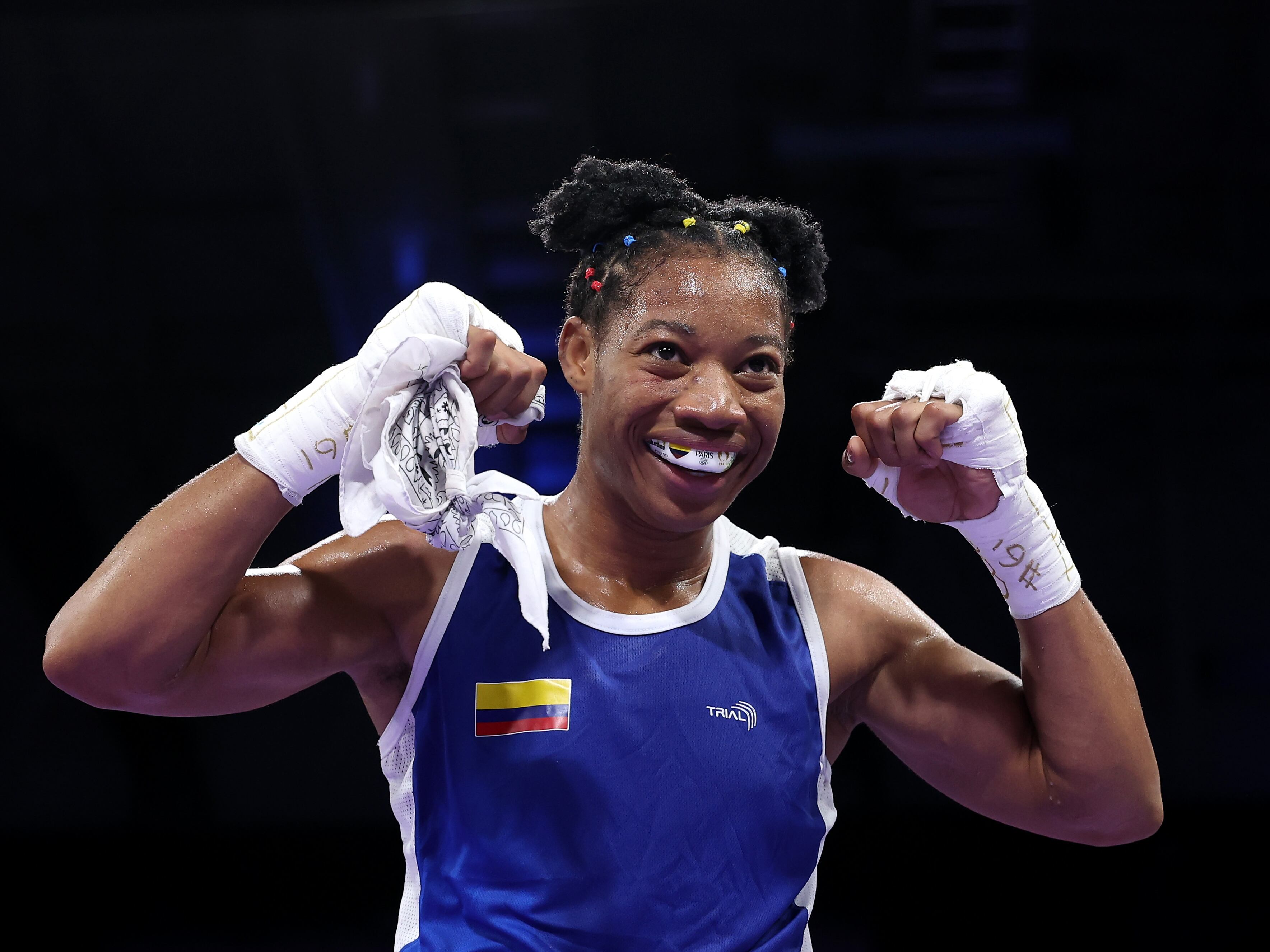 Angie Valdés celebra su primera victoria en París 2024. (Photo by Richard Pelham/Getty Images)