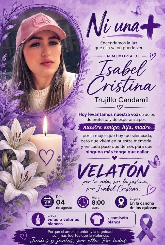 Velatón en memoria de mujer asesinada dentro de un motel en Armenia. Foto: Cortesía Familiares