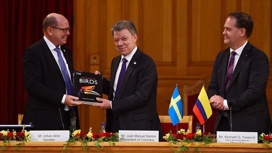 Estocolmo. 12 de diciembre de 2016. Durante su visita en Suecia, el presidente Juan Manuel Santos explica proyecto para fondo fiduciario para el posconflicto. . Foto: Colprensa