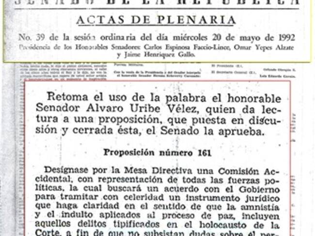 Uribe solicitó como senador amnistía a delitos ocurridos en la toma al Palacio