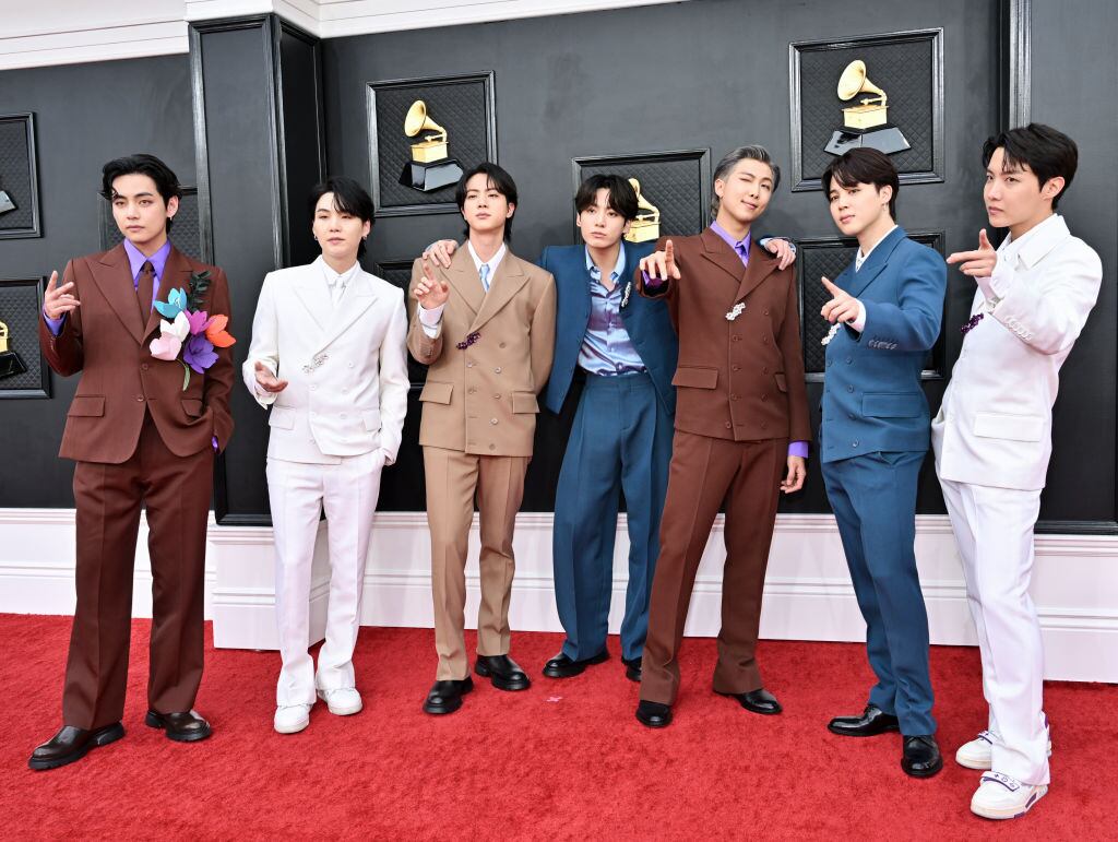 BTS at the 64th Annual Grammy Awards held at the MGM Grand Garden Arena on April 3rd, 2022 in Las Vegas, Nevada. (Photo by Brian Friedman/Variety/Penske Media via Getty Images)