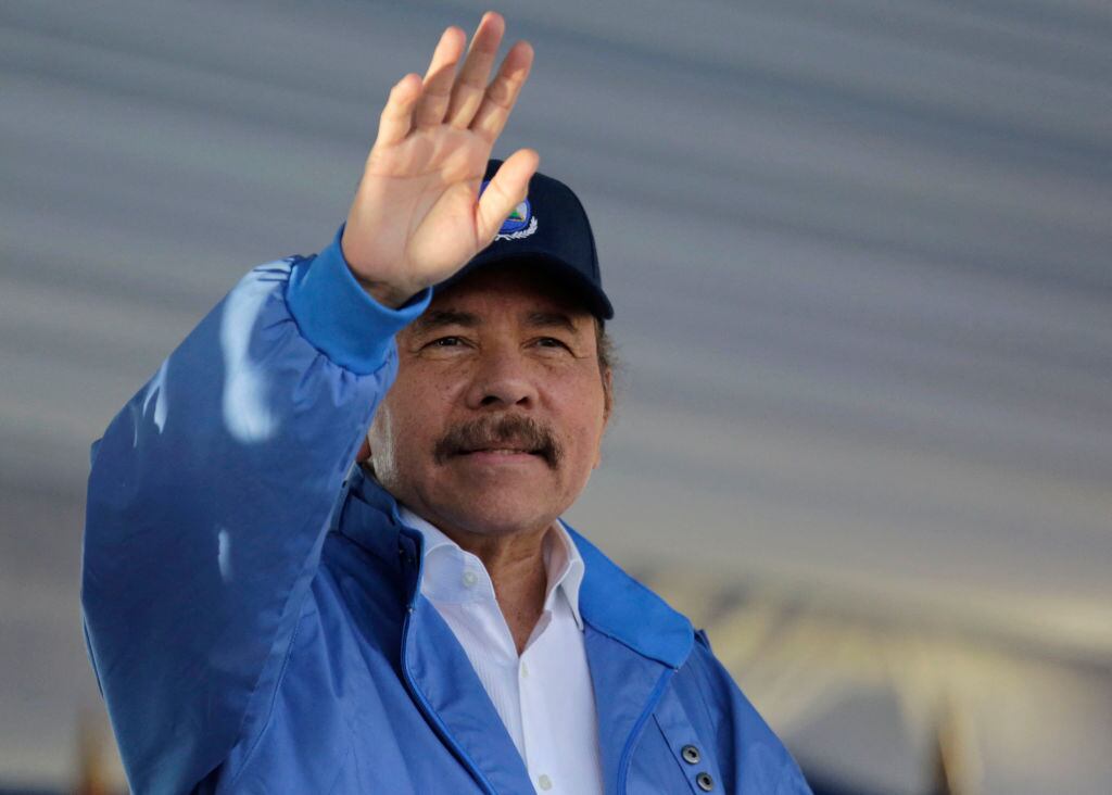 Nicaraguan President Daniel Ortega, waves to supporters during a rally marking the 40th Anniversary of the National Palace's takeover by the Sandinista guerrillas prior to the triumph of the revolution, in Managua on August 22, 2018. (Photo by INTI OCON / AFP) (Photo by INTI OCON/AFP via Getty Images)