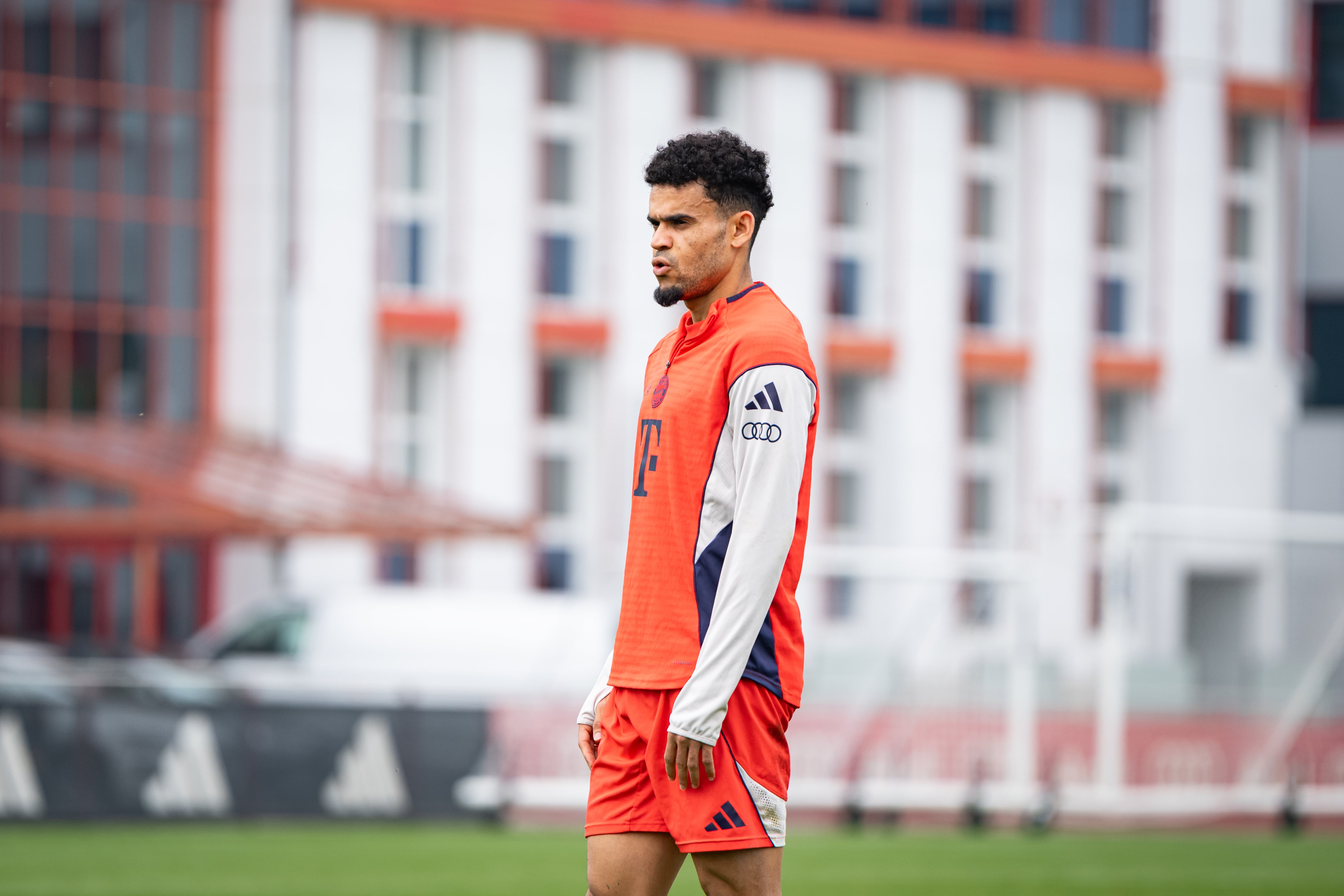 MUNICH, GERMANY - APRIL 13: Luis Diaz of FC Bayern Muenchen during a training session at Saebener Straße on April 13, 2026 in Munich, Germany. (Photo by S. Mellar/FC Bayern via Getty Images)