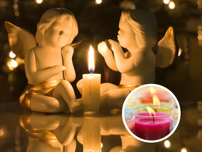 Dos elementos junto a una vela blanca y velas de diferentes colores (Getty Images)