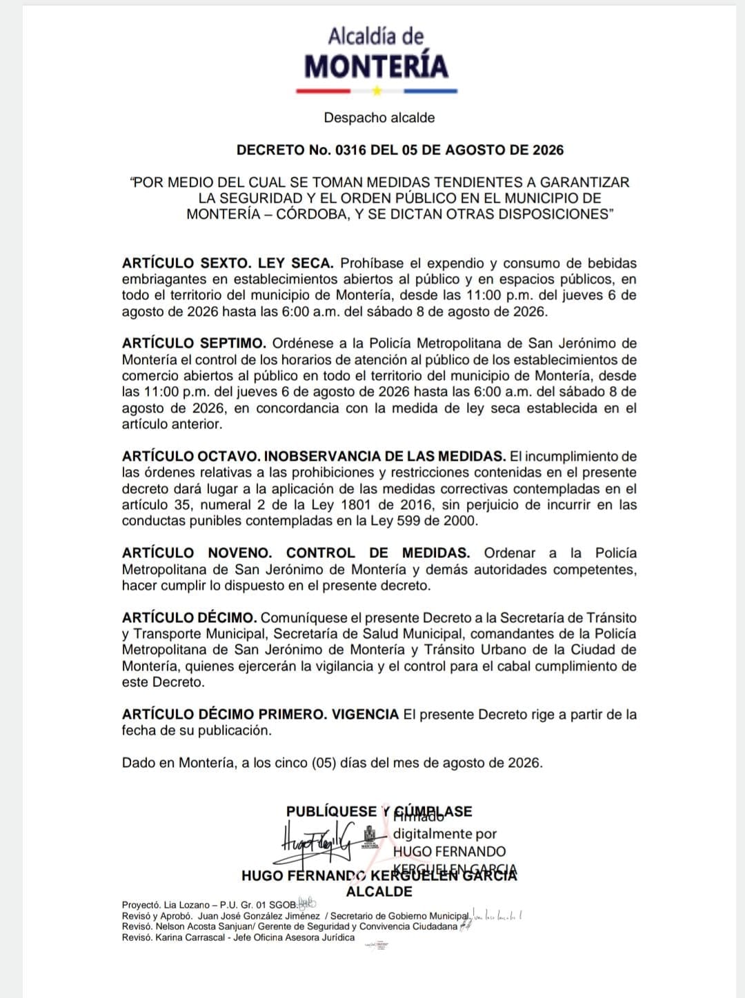 Decreto Alcaldía de Montería.