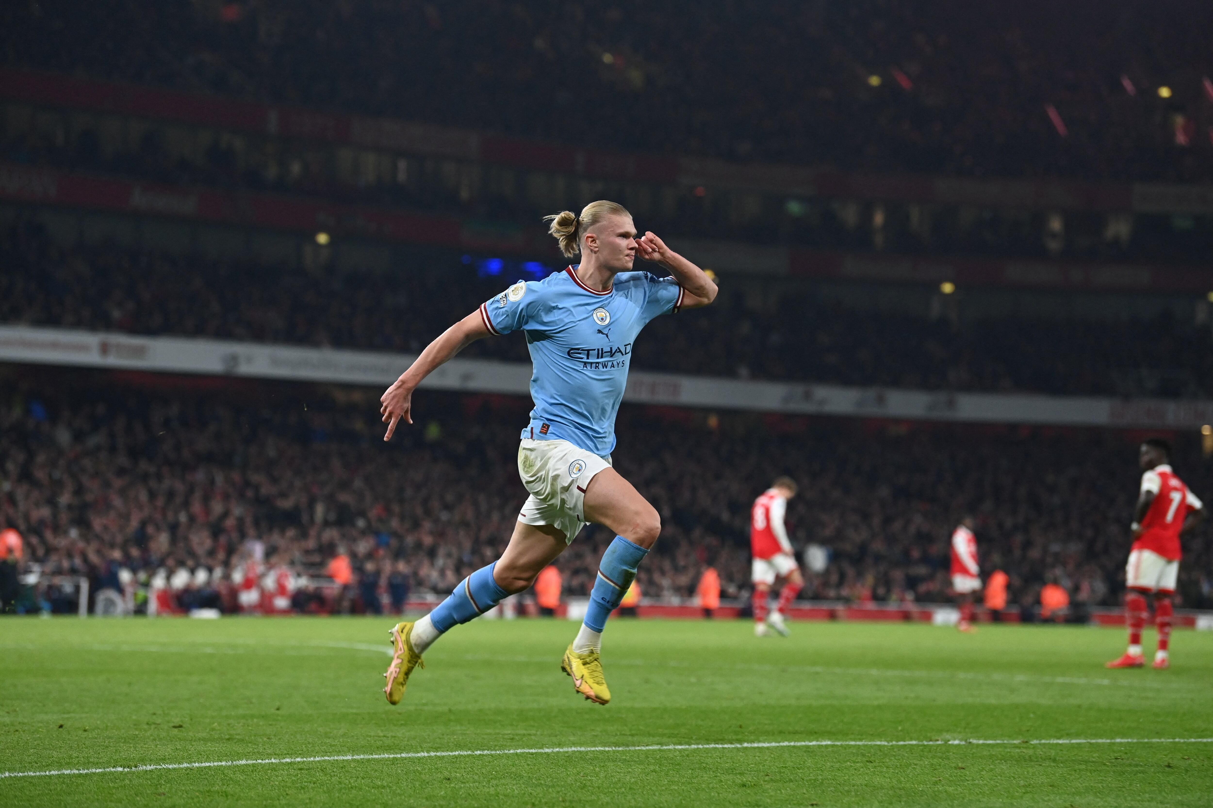 Erling Haaland anotó en la victoria del City contra el Arsenal. (Photo by Glyn KIRK / AFP) (Photo by GLYN KIRK/AFP via Getty Images)