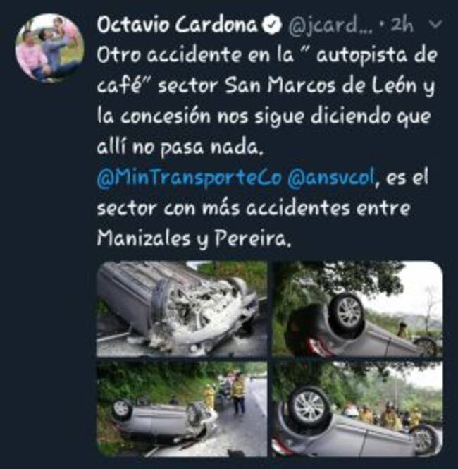 Alcalde de Manizales cuestiona seguridad de la Autopista del Café