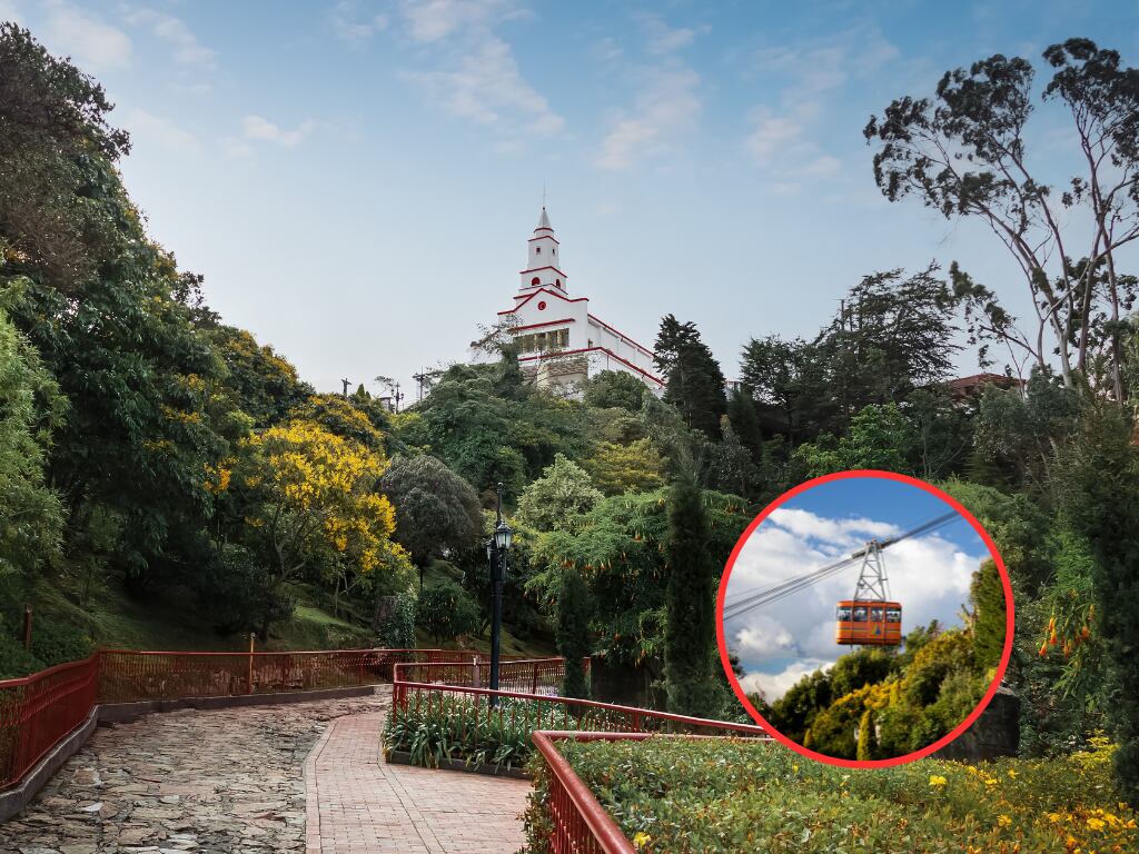 Vista del santuario de Monserrate en la cima y de fondo el teleférico (Fotos vía Getty Images)