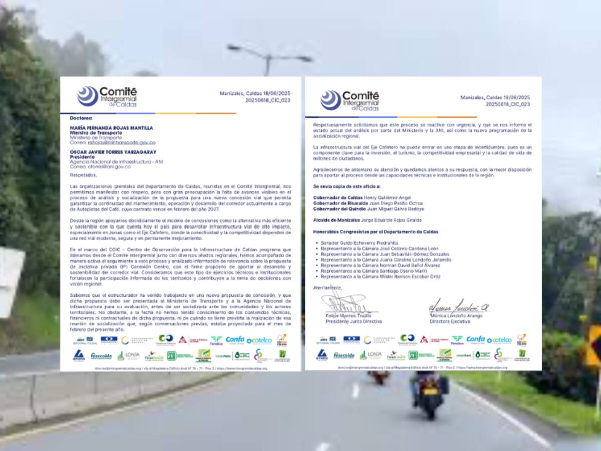 Gremios de Caldas piden respuestas sobre el futuro de la Autopista del Café