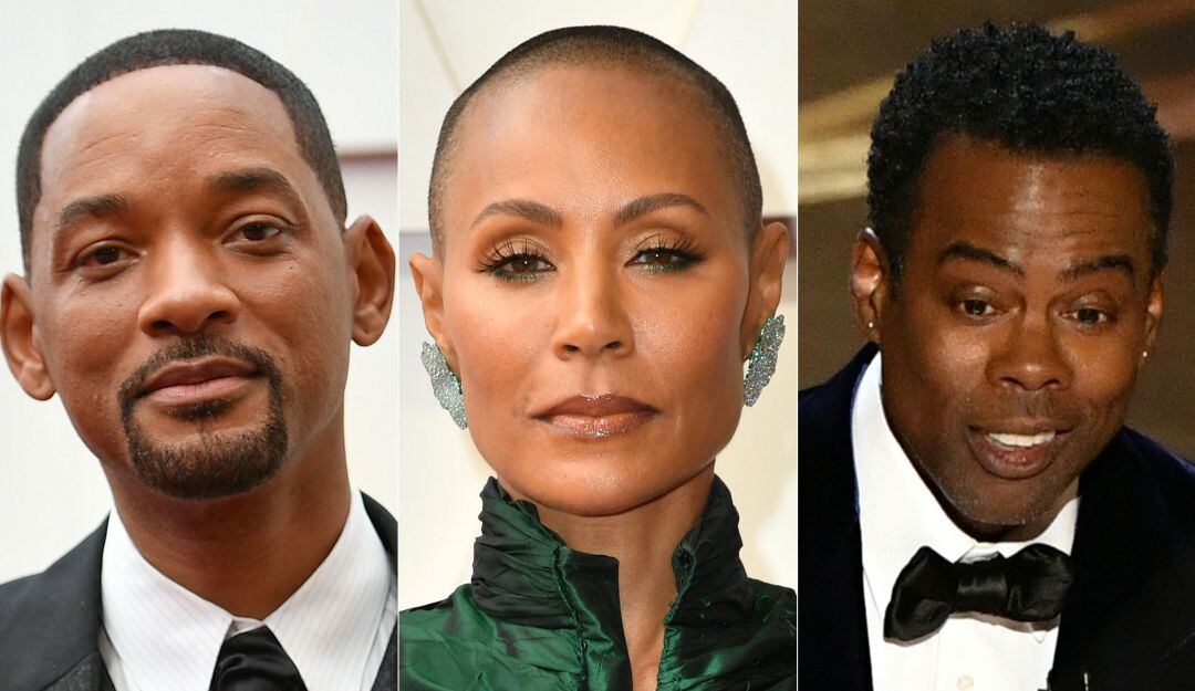De izquierda a derecha: Will Smith, Jada Pinkett Smith y Chris Rock. 