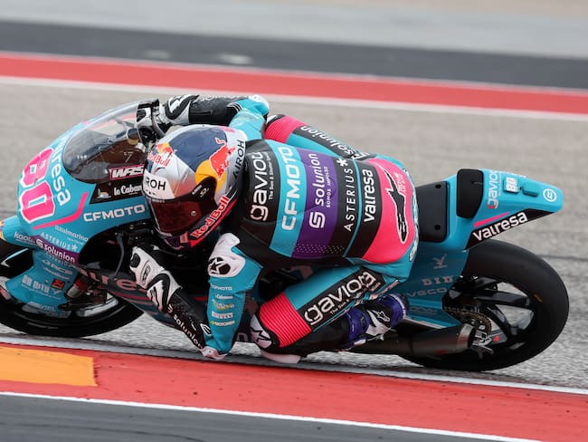 Austin (United States), 13/04/2024.- Colombian rider David Alonso of the CFMOTO Aspar Team in action during qualifying for the Moto3 category for the Motorcycling Grand Prix of The Americas at the Circuit of The Americas in Austin, Texas, USA, 13 April 2024 (Motociclismo, Ciclismo) EFE/EPA/ADAM DAVIS