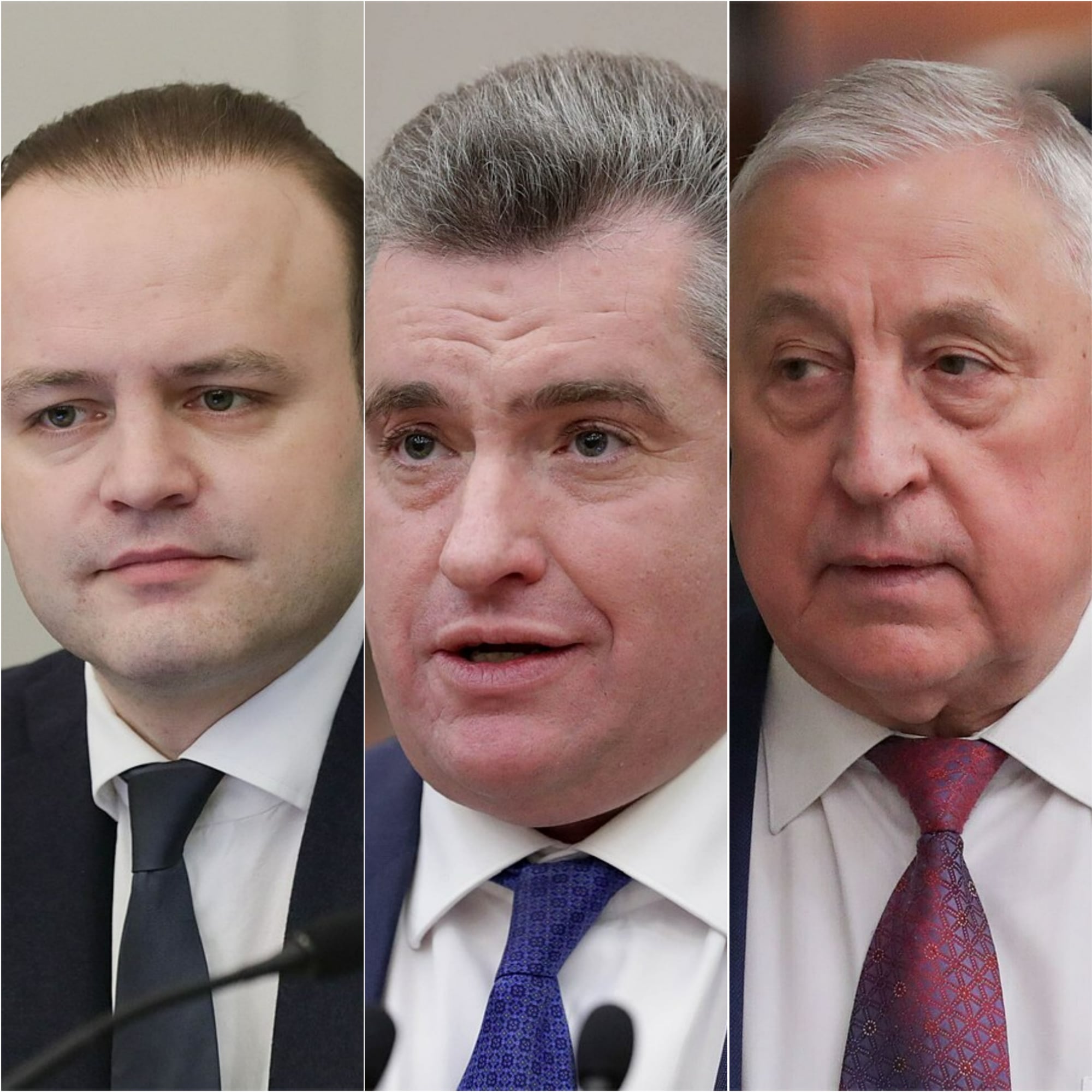 Los candidatos presidenciales rusos Vladislav Davankov (izq), Leonid Slutsky (cen) y Nikolay Kharitonov (der).
(Foto: Duma / Caracol Radio)