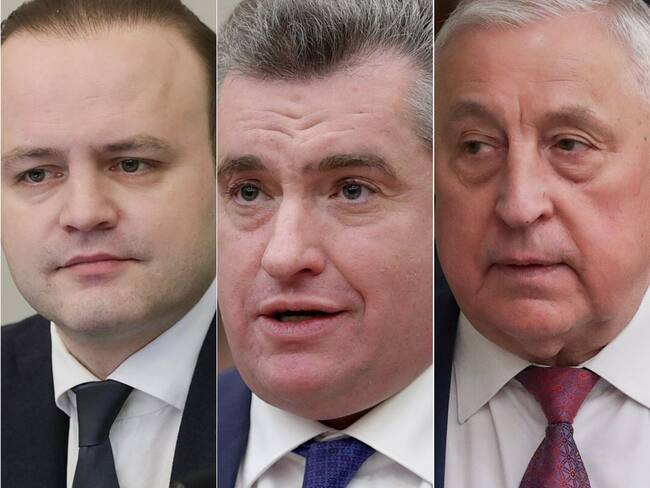 Los candidatos presidenciales rusos Vladislav Davankov (izq), Leonid Slutsky (cen) y Nikolay Kharitonov (der).
(Foto: Duma / Caracol Radio)