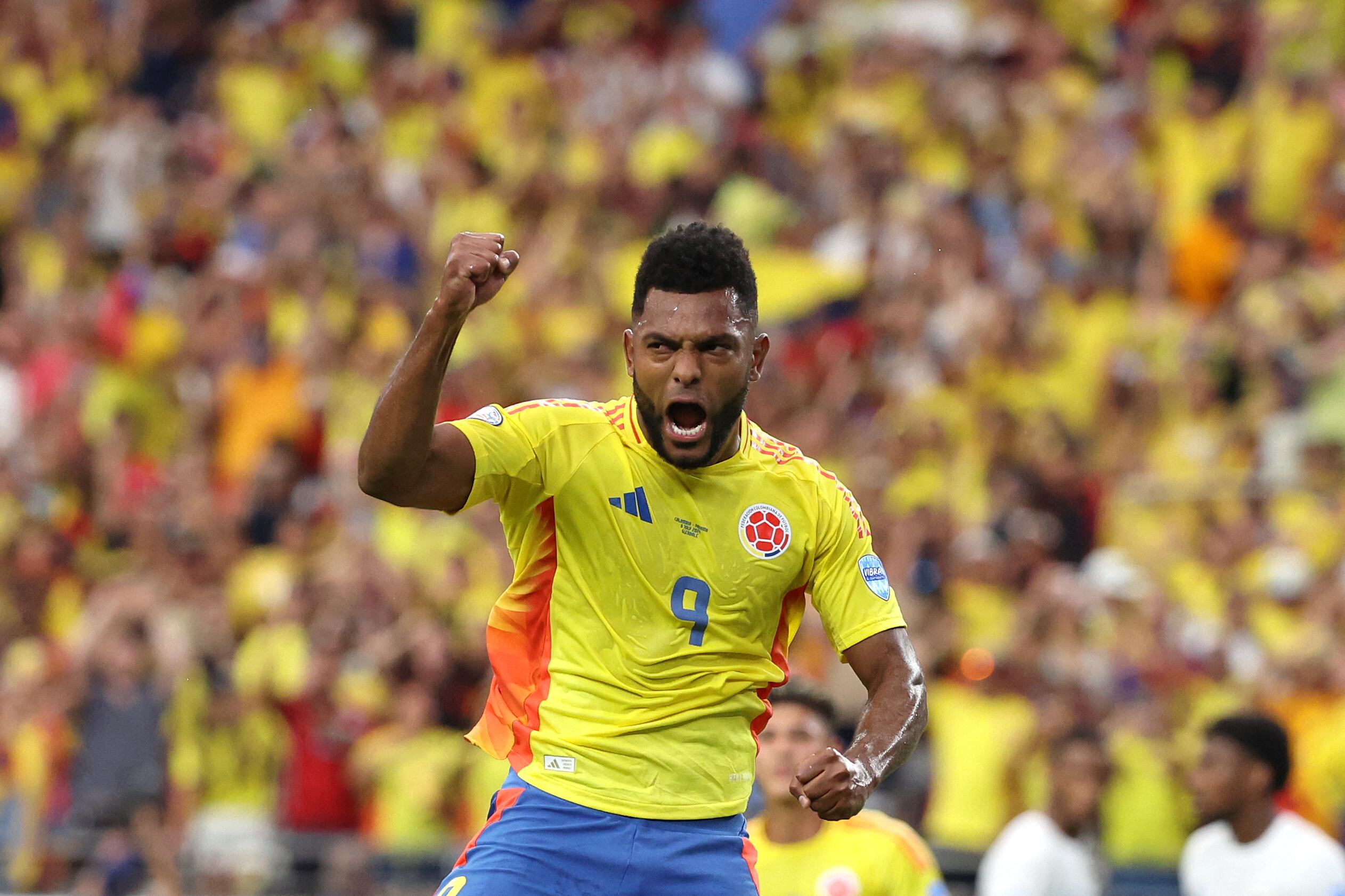 Miguel Ángel Borja festeja su gol ante Panamá. (Photo by CHRIS CODUTO/AFP via Getty Images)