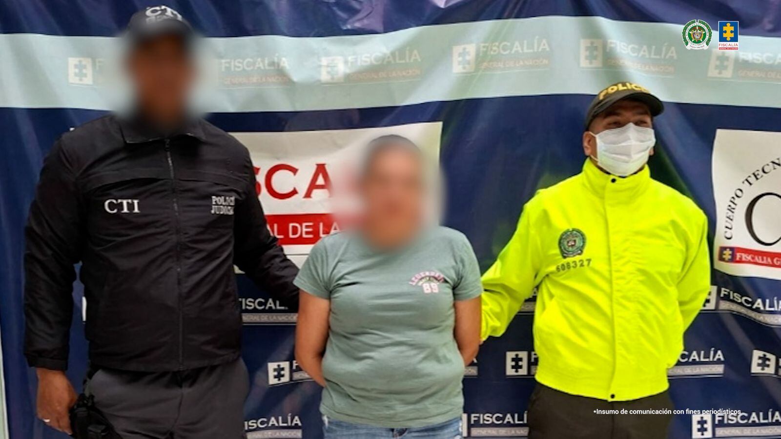 Luego de la captura de la ciudadana por parte del CTI y uniformados de la Policía Nacional fue cobijada con medida de aseguramiento en centro carcelario.  Crédito:Fiscalía.
