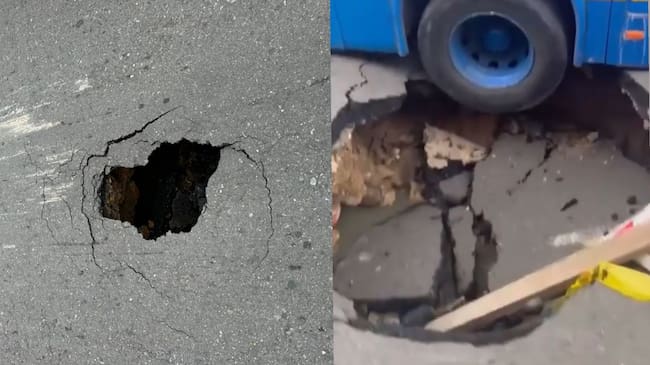 SITP queda atrapado en un hueco en Bogotá
