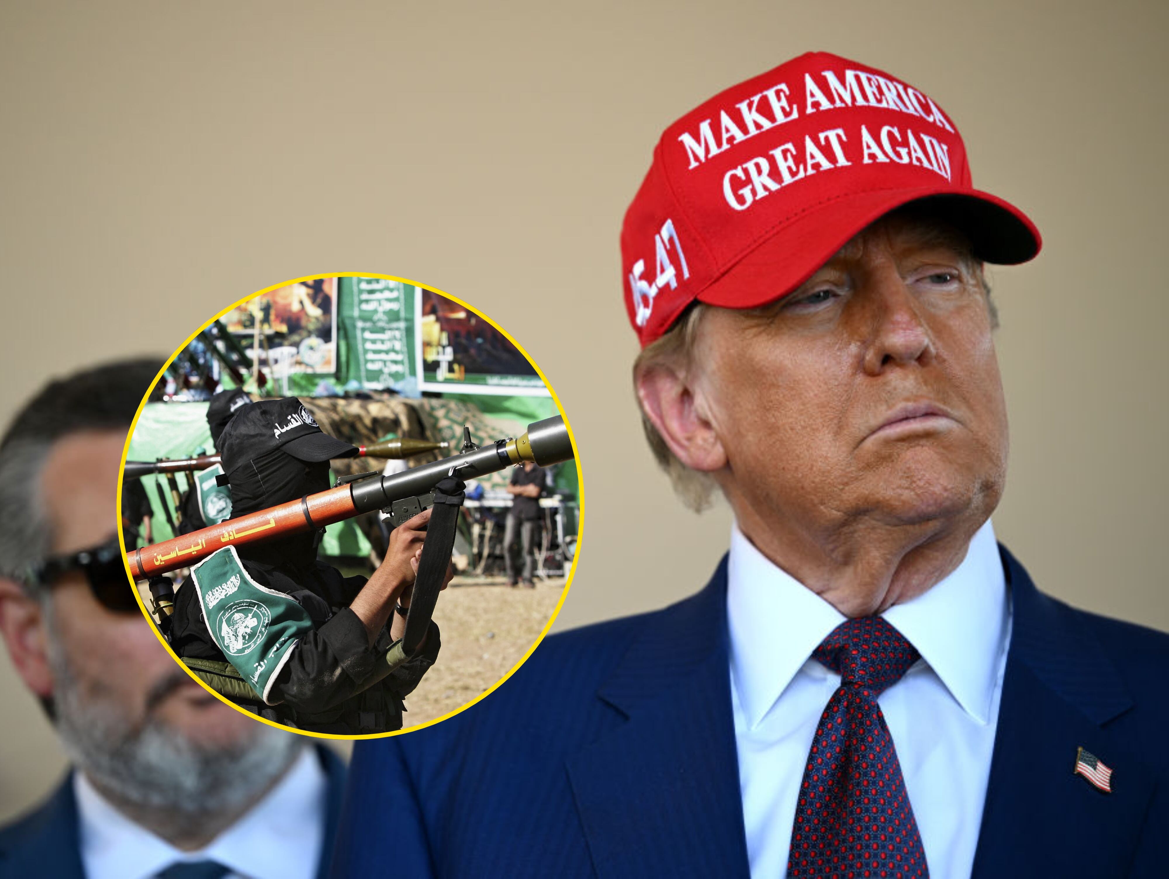 Hamás y Donald Trump. Foto: Getty Images / (Photo by Brandon Bell/Getty Images)