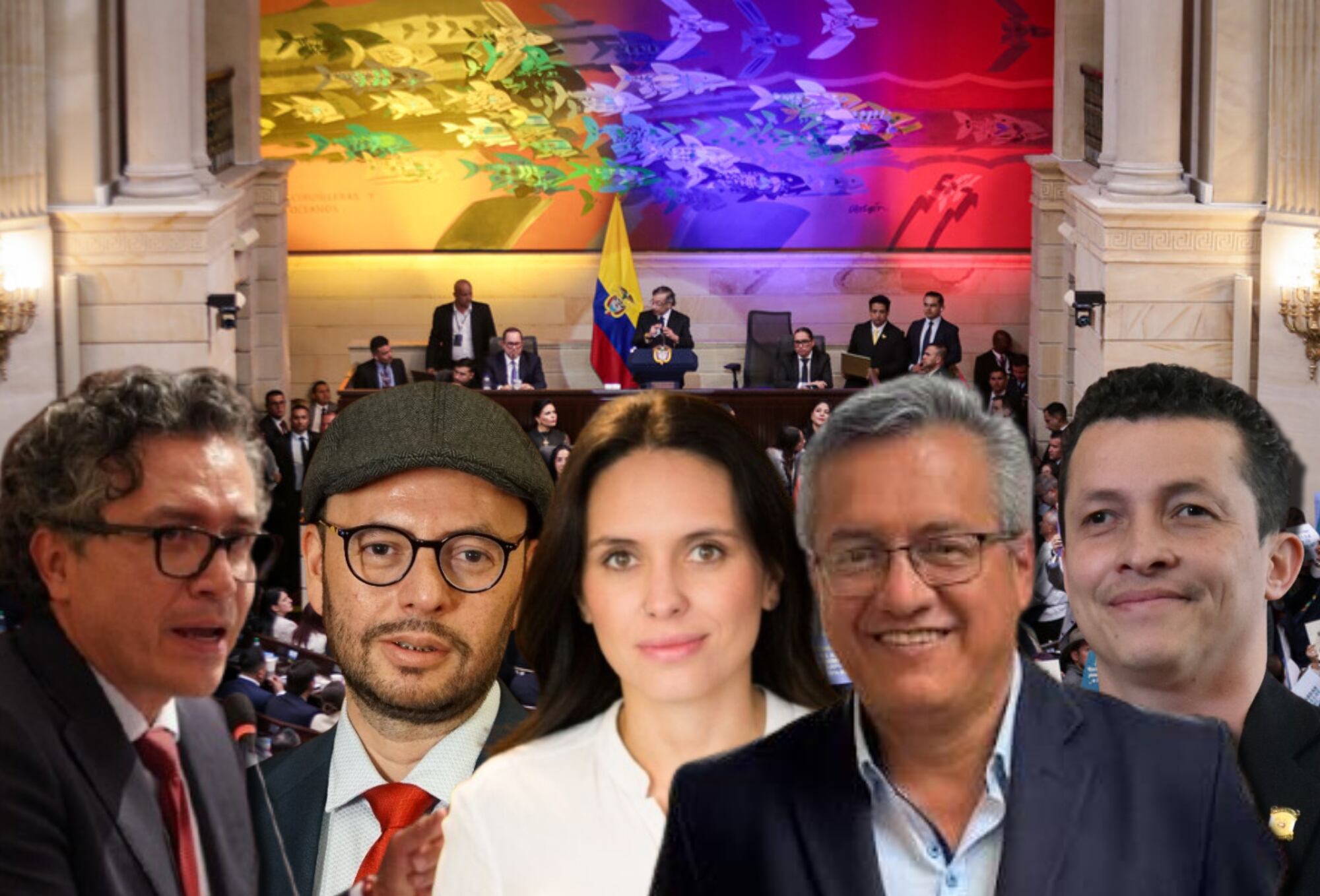 Congreso Colombia, Heráclito Landinez, Gabriel Becerra, Jorge Bastidas, María del Mar Pizarro, Alejandro Toro. Fotos: (Colprensa - Cristian Bayona) / (Colprensa- Cámara de Representantes) / Pacto Histórico / Página María del Mar Pizarro / (Colprensa- Cámara de Representantes)