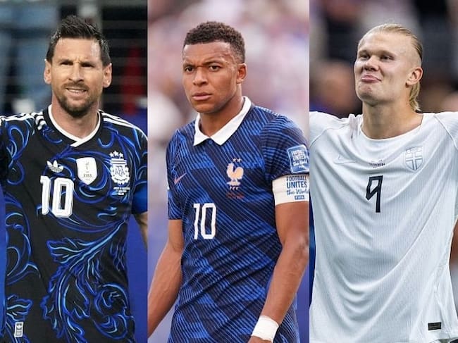 Lionel Messi, Kylian Mbappé y Erling Halaand / Getty Images