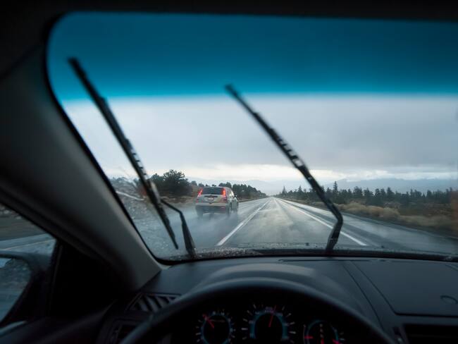 Driving in the rain on Highway 395 near Bishop.