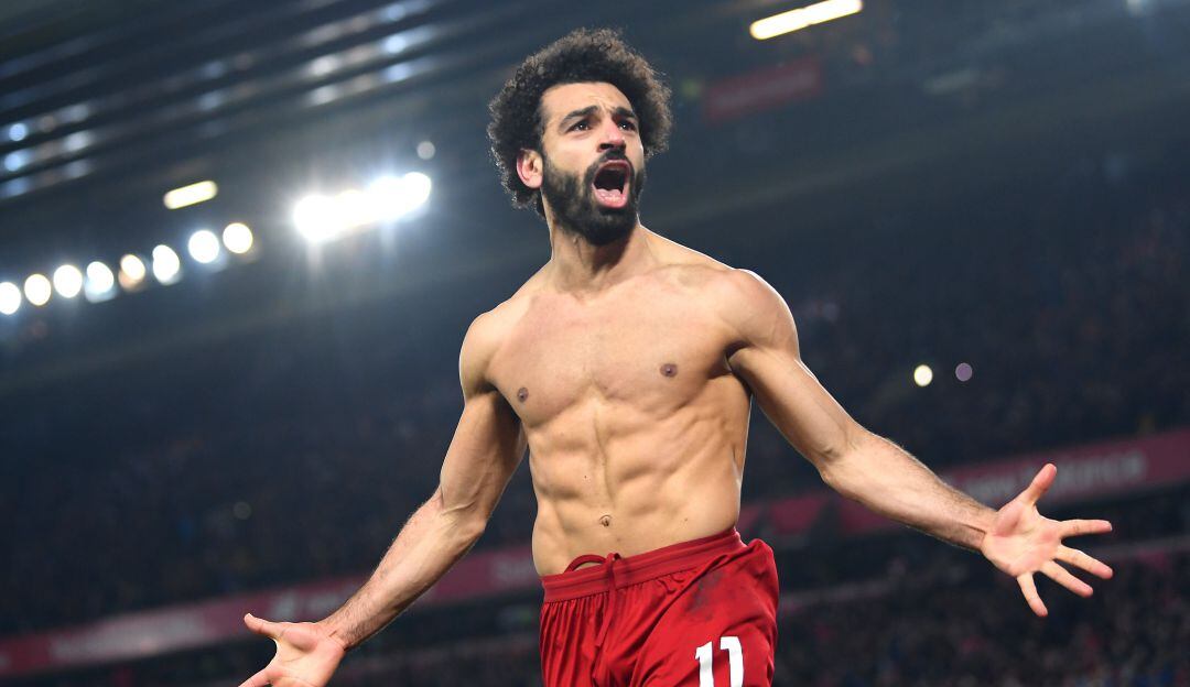 La celebración de Salah en el segundo gol del Liverpool