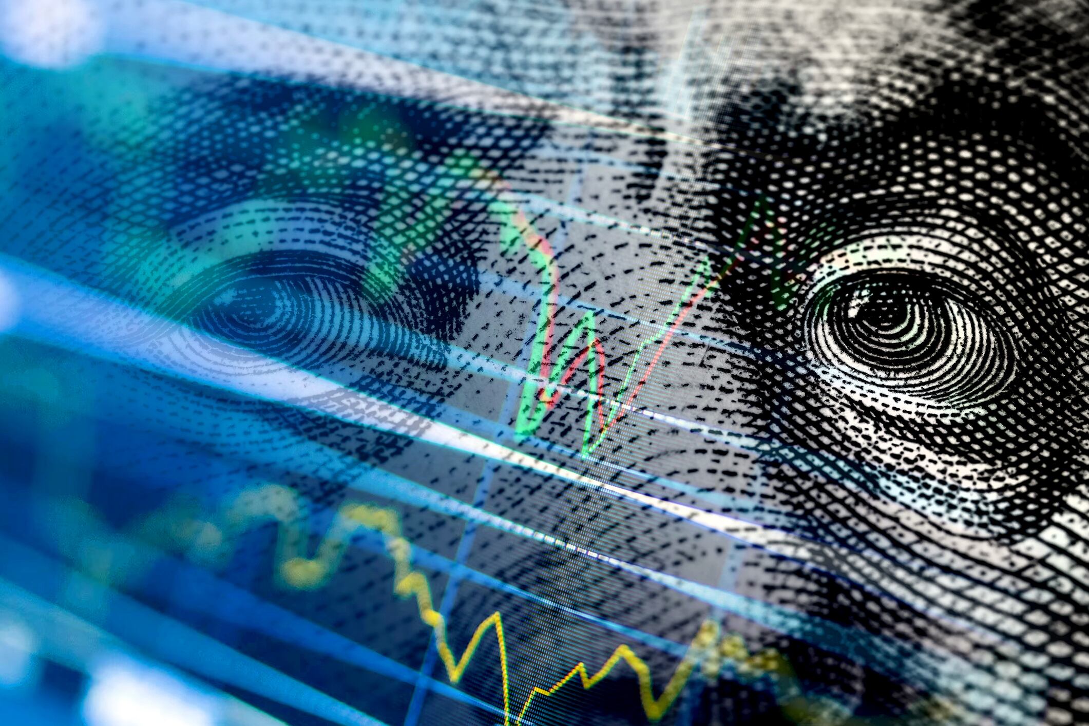 Billete de 100 dólares con una gráfica de indicadores económicos (Getty Images)