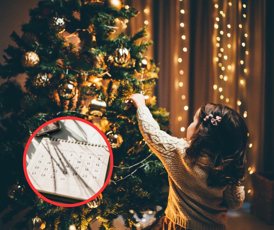 Niña decorando el árbol y calendario de diciembre (Getty Images)