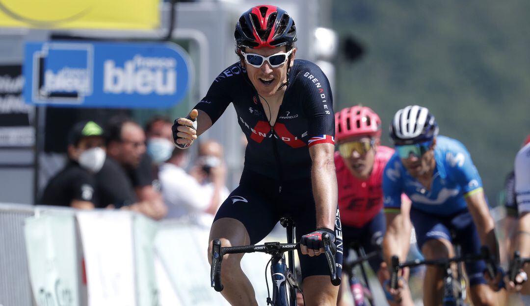 Geraint Thomas festeja su victoria en la quinta etapa del Dauphiné.