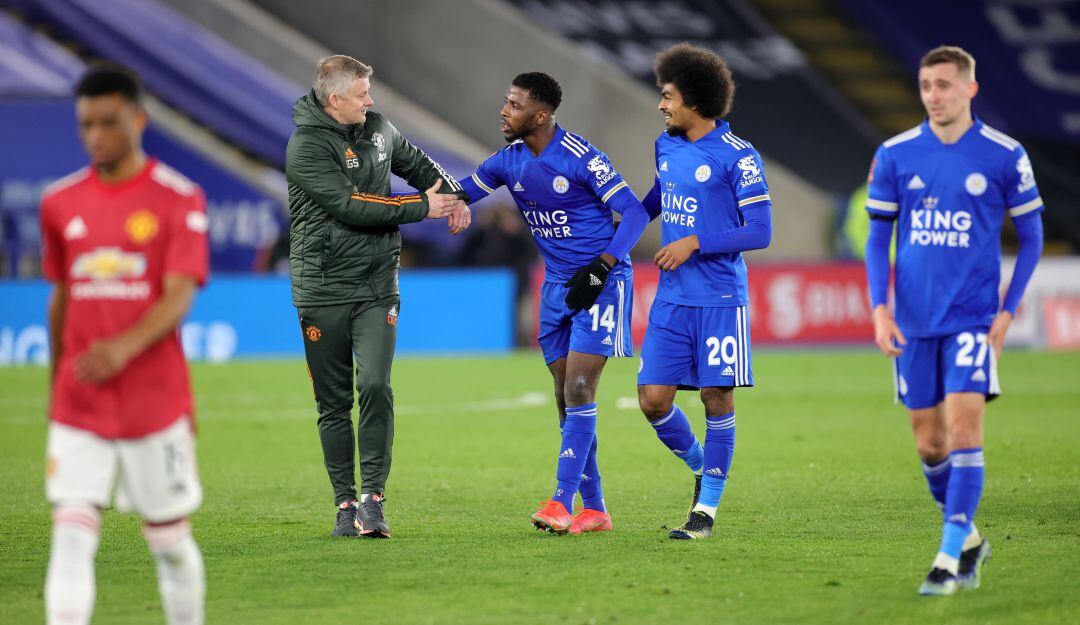 Leicester City en su victoria ante el Manchester United