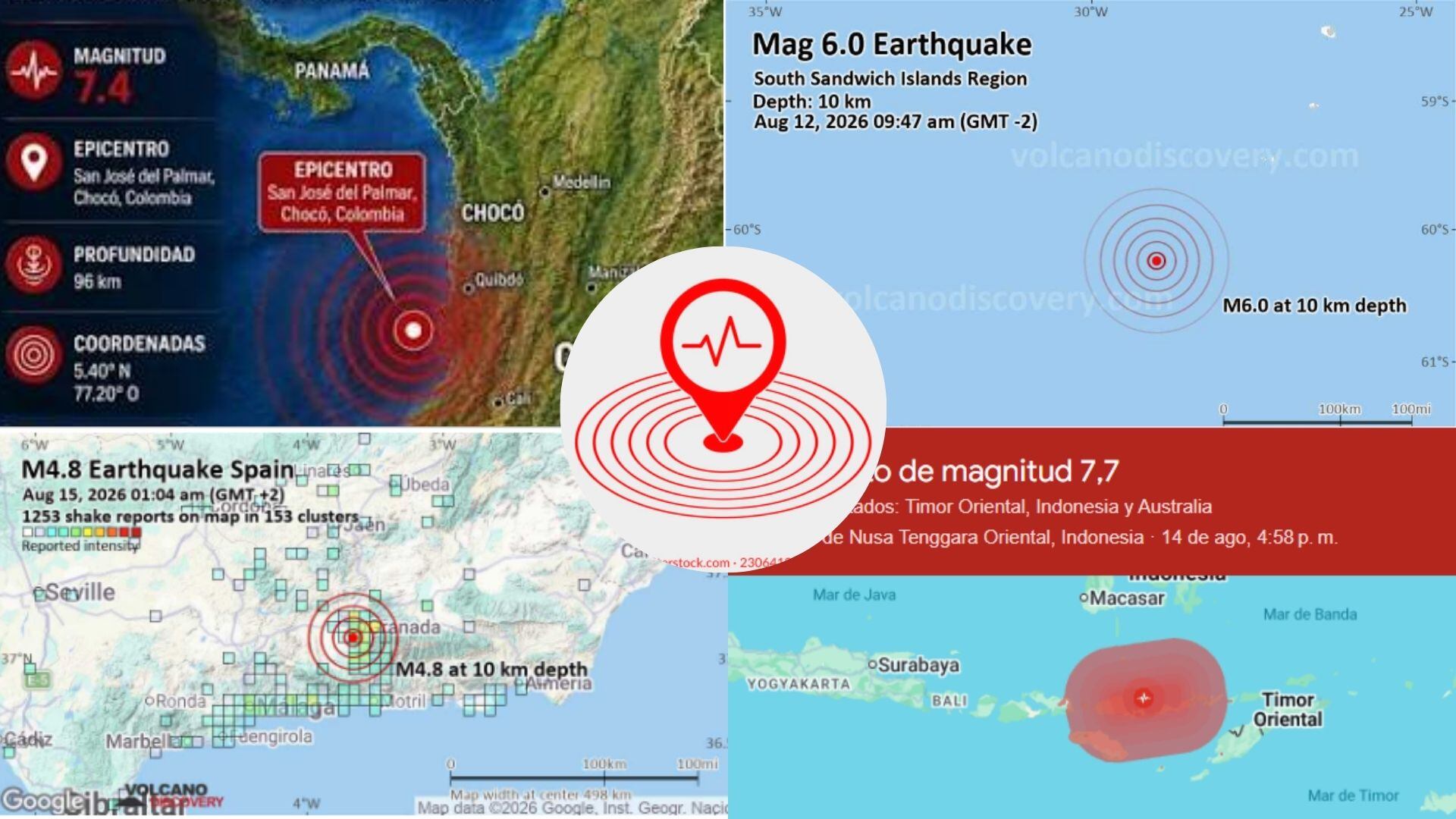 Cuatro sismos registrados en Colombia, el Océano Atlántico, España e Indonesia en la misma semana