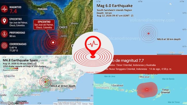 Cuatro sismos registrados en Colombia, el Océano Atlántico, España e Indonesia en la misma semana