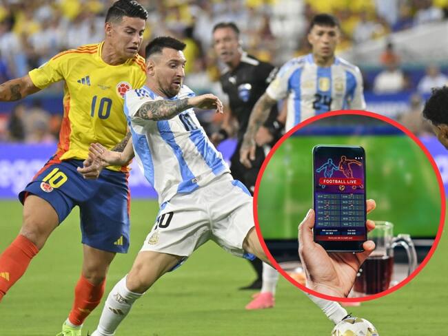 Jugadores de Argentina vs. Colombia y una imagen de referencia de un celular | Foto Getty Images
