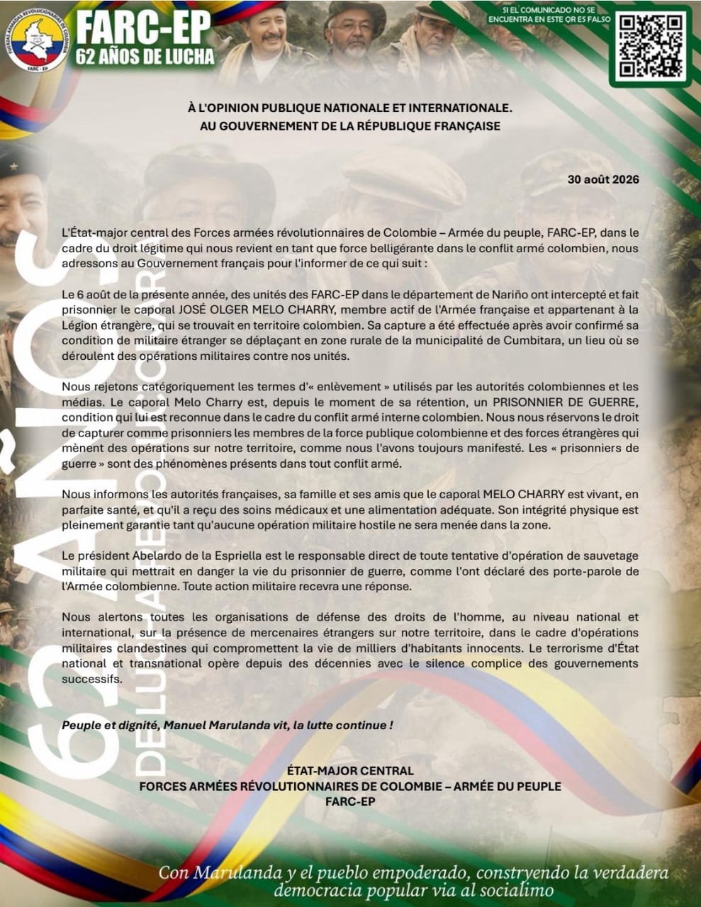 Comunicado FARC, sobre caso de secuestro en Nariño