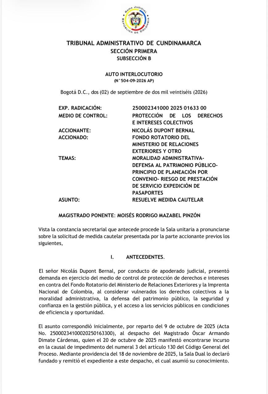 Suspenden temporalmente convenio entre Cancillería e Imprenta Nacional para expedición de pasaportes