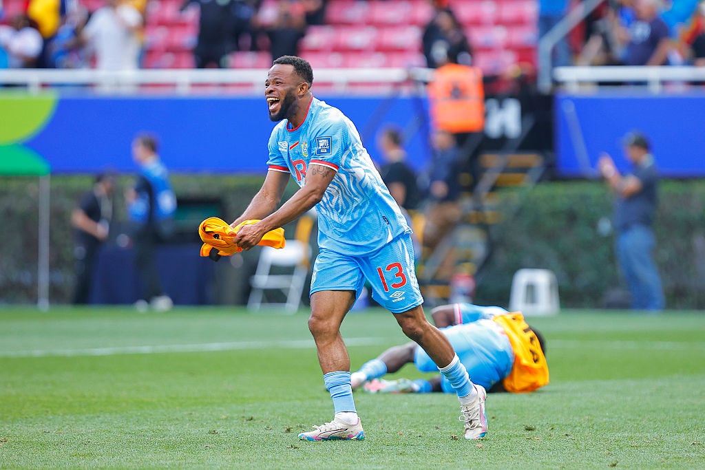 ZAPOPAN, MEXICO - MARCH 31: Meschack Elia of Republic of Congo celebrates the qualification for the World Cup during the FIFA World Cup 2026 Qualifying Playoff tournament match between Congo DR and Jamaica at Estadio Guadalajara on March 31, 2026 in Zapopan, Mexico. (Photo by Luis Cano/Jam Media/Getty Images)