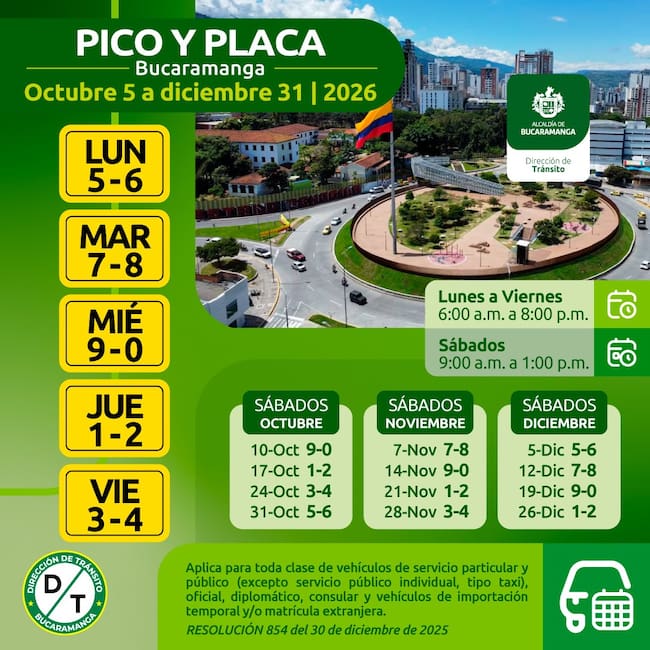 Rotación del día sin carro y sin moto en el área metropolitana de Bucaramanga