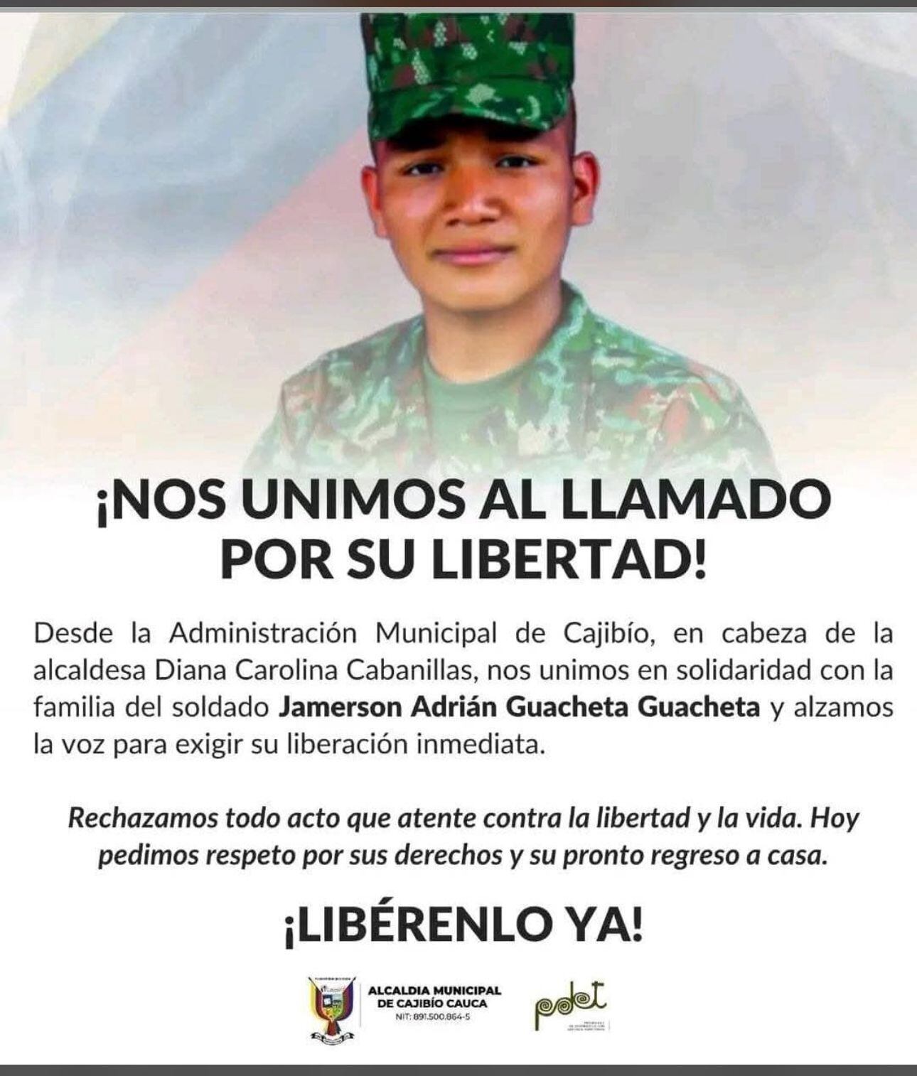 Soldado profesional secuestrado en Cauca.