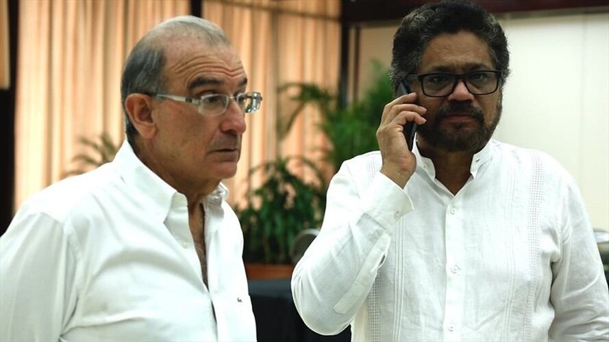 Los jefes negociadores del Gobierno y las Farc, Humberto De la Calle y alias Iván Márquez. Foto: Colprensa
