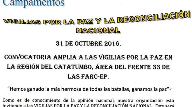 Este documento contiene la invitación del grupo guerrillero