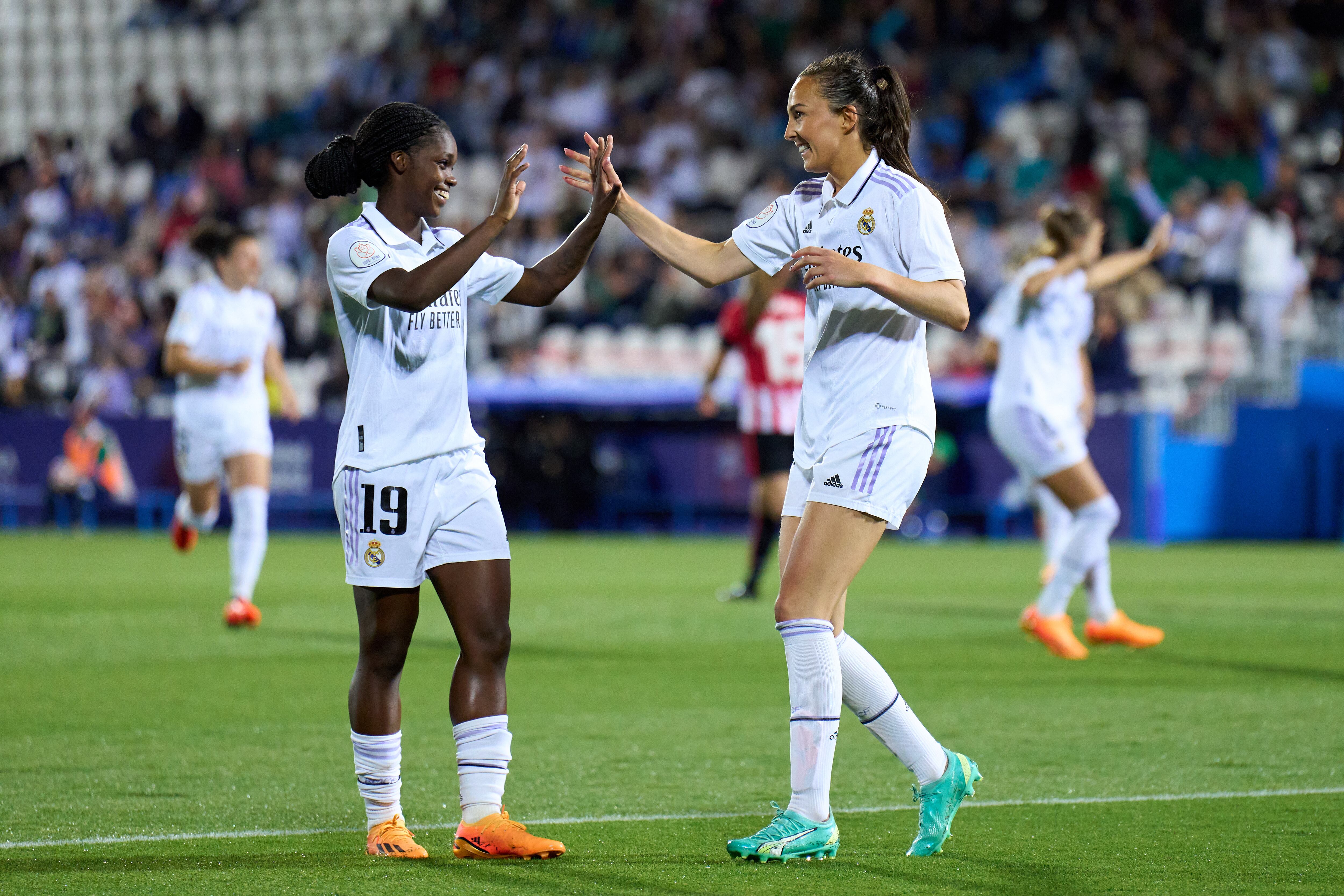 Linda Caicedo festeja uno de los cuatro goles en la victoria del Real Madrid. (Photo by Angel Martinez/Getty Images)