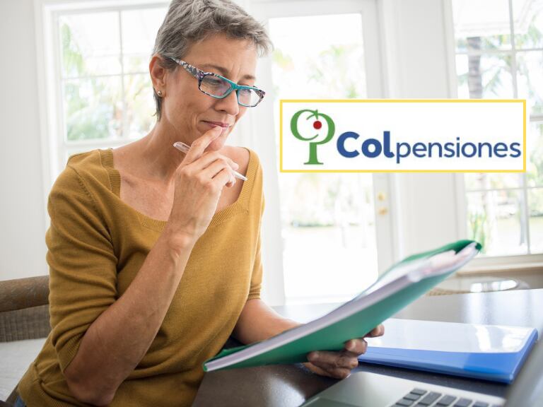 Muger con gesto expectante y al lado el logo de colpensiones  (Fotos vía Getty Images y redes sociales de Colpensiones)