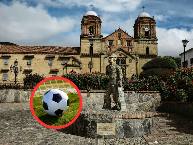Plaza central de Monguí y balón de fútbol (Getty Images)