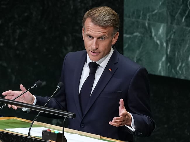 El presidente de Francia, Emmanuel Macron, durante su intervención ante la Asamblea General de Naciones Unidas.
(Foto: Mehmet Eser/Anadolu via Getty Images)