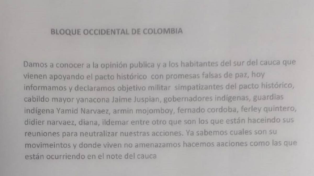 Denuncian amenazas contra líderes indígenas y afrodescendientes en Cauca