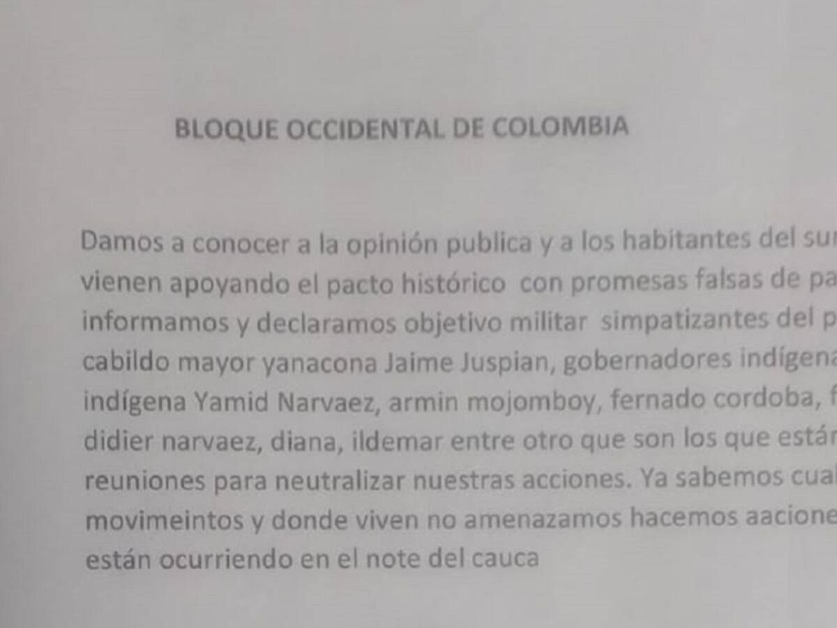 Denuncian amenazas contra líderes indígenas y afrodescendientes en Cauca