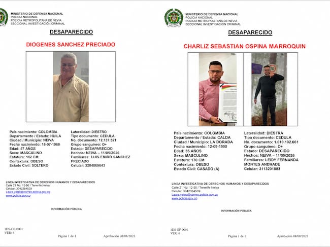 Diogenes Sánchez Preciado, de 57 años, y Charliz Sebastián Ospina Marroquín, de 35 años. Foto Relacionada