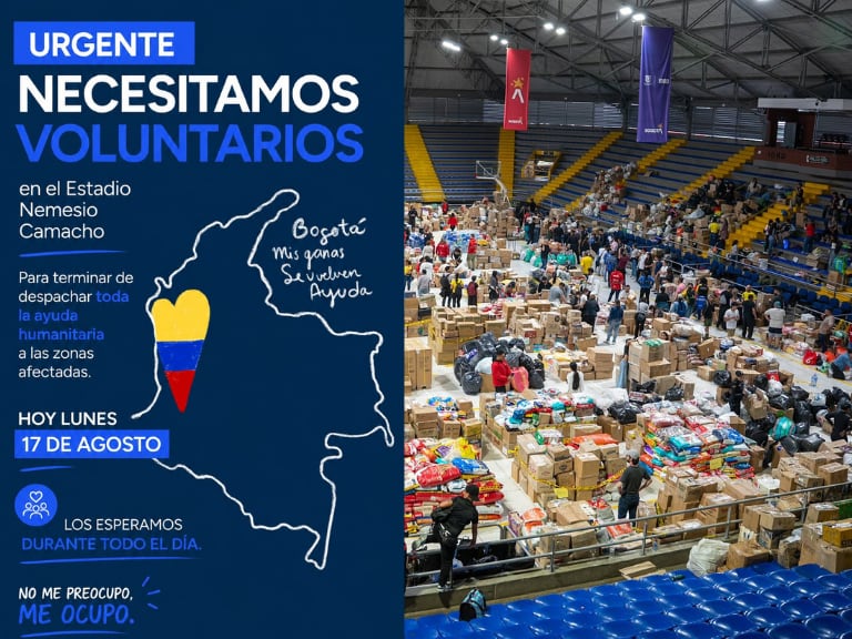 El Campín sigue necesitando voluntarios hoy: sigue el trabajo de empaque y despacho de ayudas