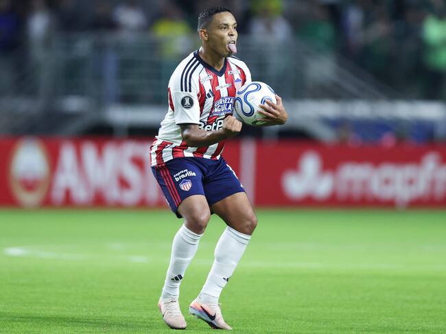 SAO PAULO, BRAZIL - MAY 28: Luis Muriel of Junior FC celebrates after scoring the first goal of his team during a Copa CONMEBOL Libertadores Group F match between Palmeiras and Junior FC at Allianz Parque on May 28, 2026 in Sao Paulo, Brazil. (Photo by Alexandre Schneider/Getty Images)