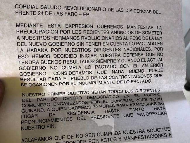 Con un panfleto amenazan de muerte a Concejal de Santander